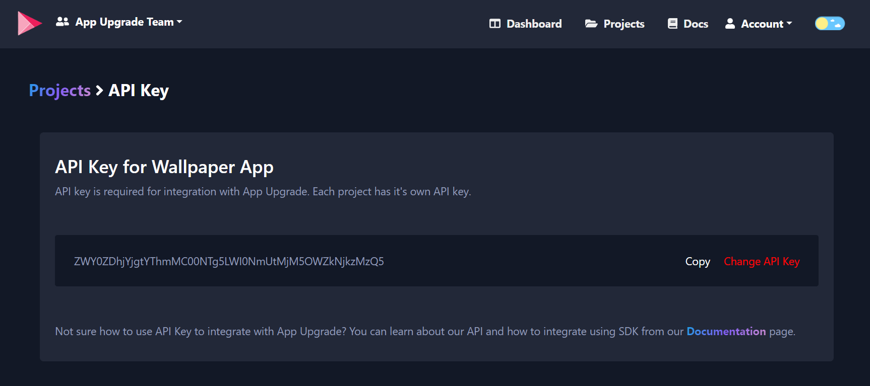 App Upgrade: API key